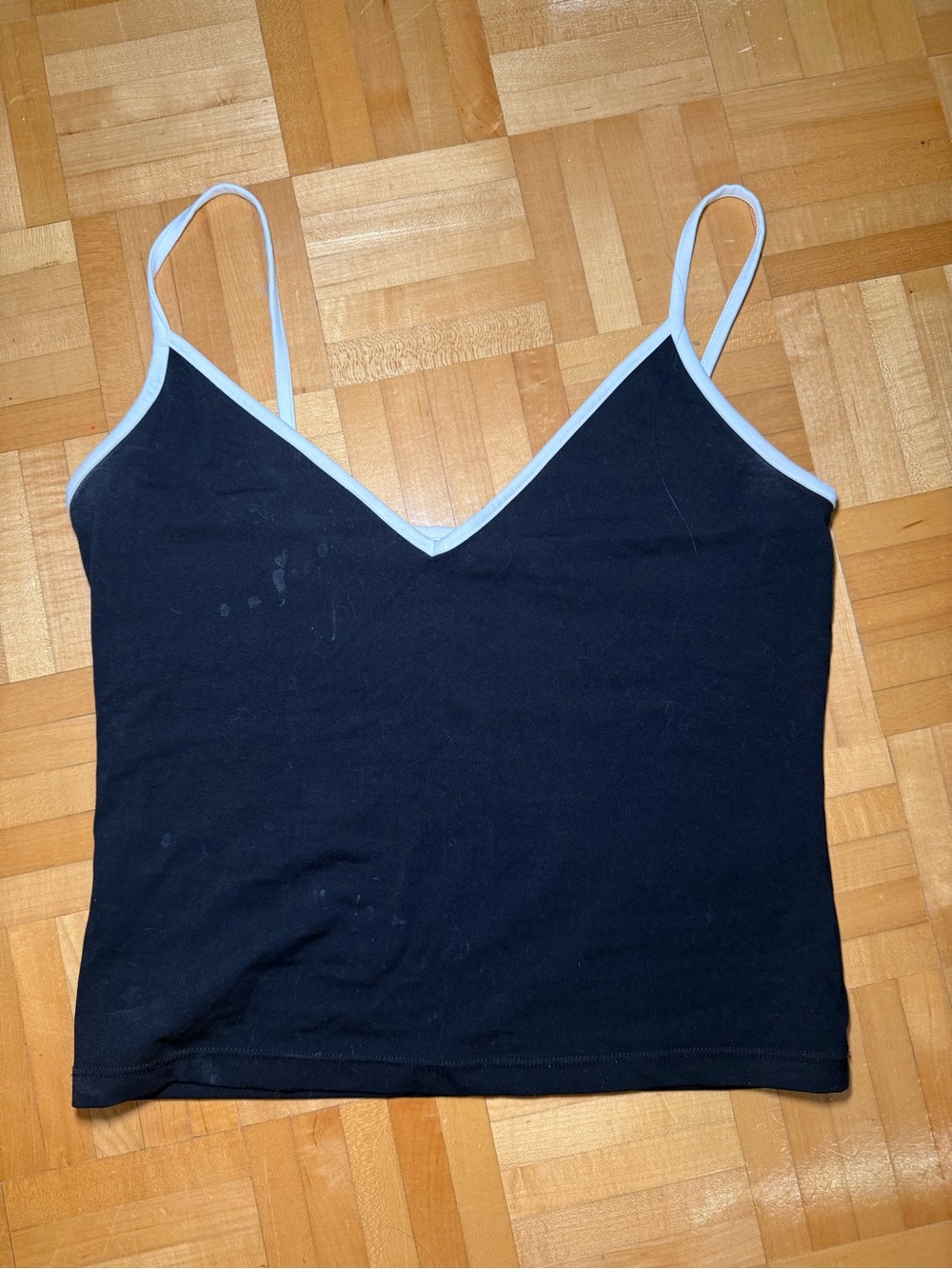 Garage Black V-Neck Spaghetti Strap Camisole with White Trim